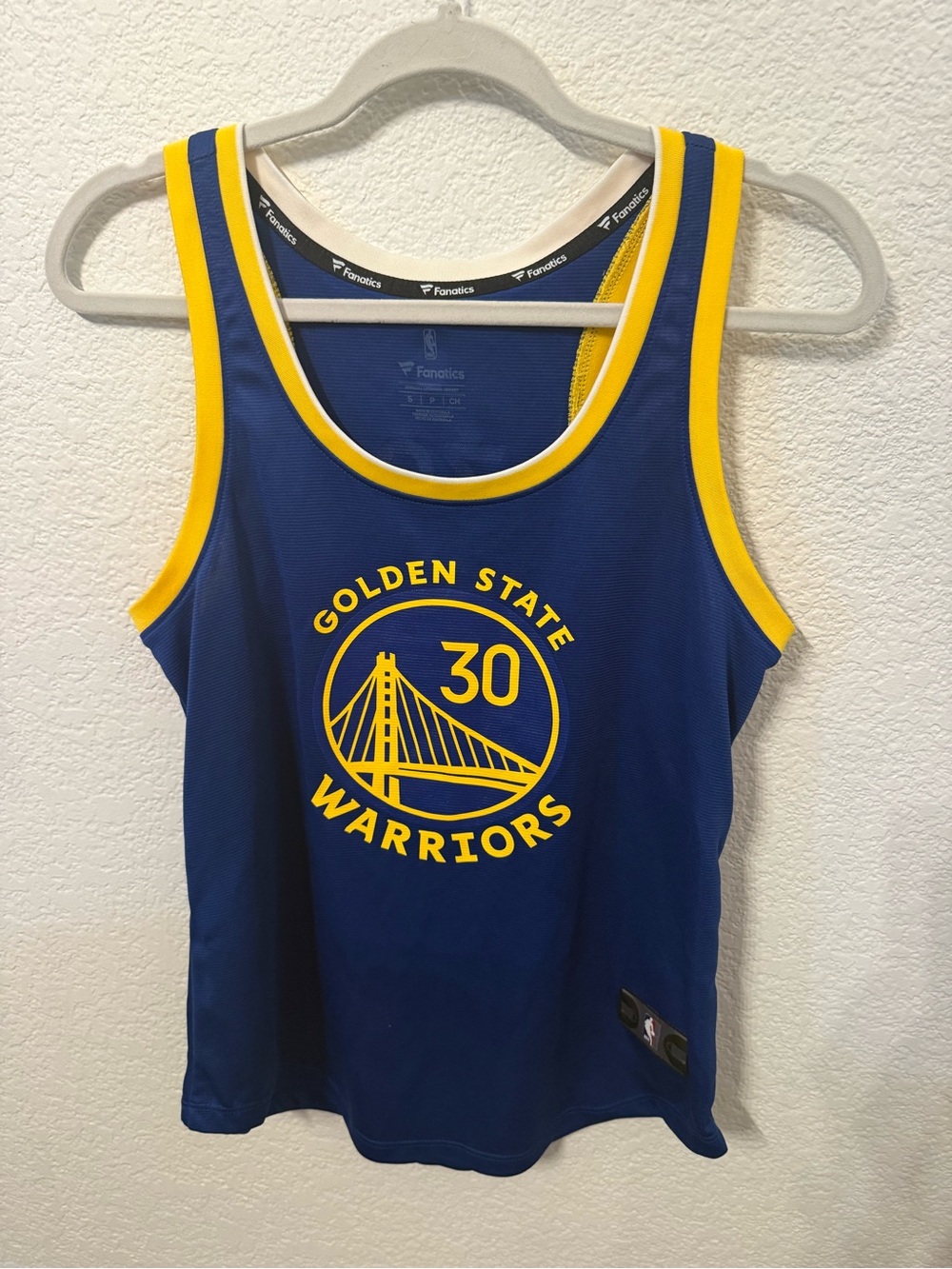 Fanatics Stephen Curry #30 Warriors Tank Jersey Adult Small Blue Gold NBA